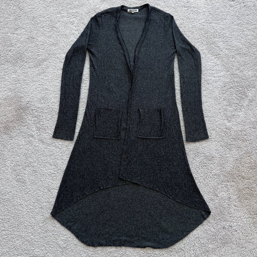 Joah Brown Soleil Ribbed Longline Open Front Cardigan Sweater Womens One Size